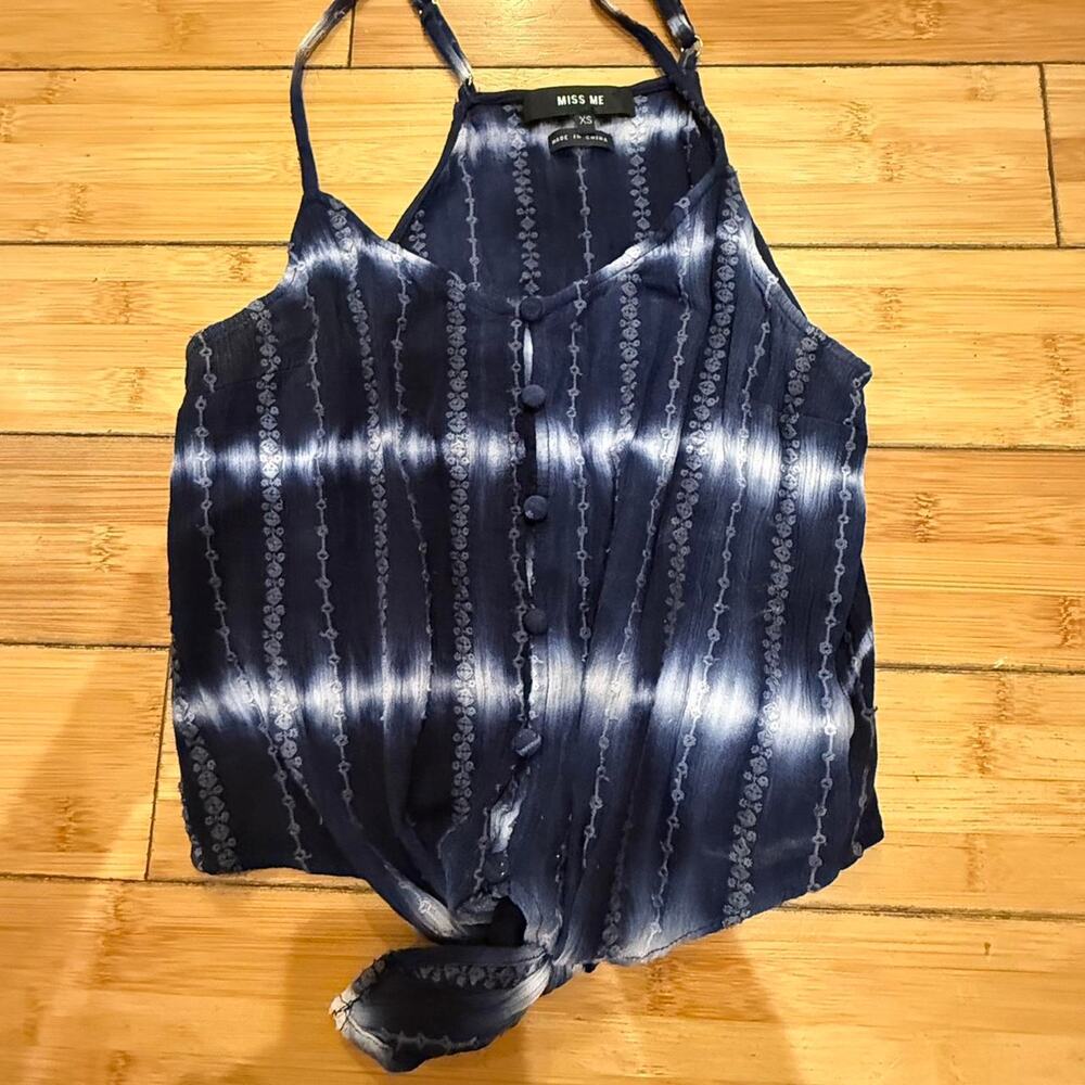 Miss me NWOT Navy blue tie-dye cropped tie tank top XS
